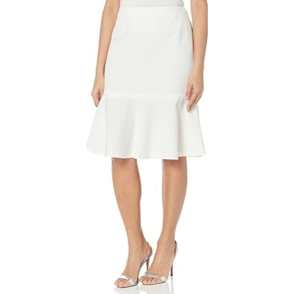 Le Suit Women's Flounce Ruffle Hem Skirt in Vanilla Ice White‎ Size 6